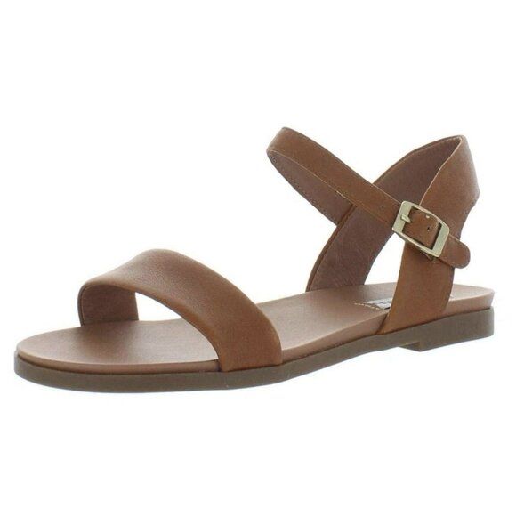 STEVE MADDEN WOMEN'S Size 7.5 Dina TAN LEATHER Flat SANDALS Buckle Ankle Strap - Picture 3 of 5